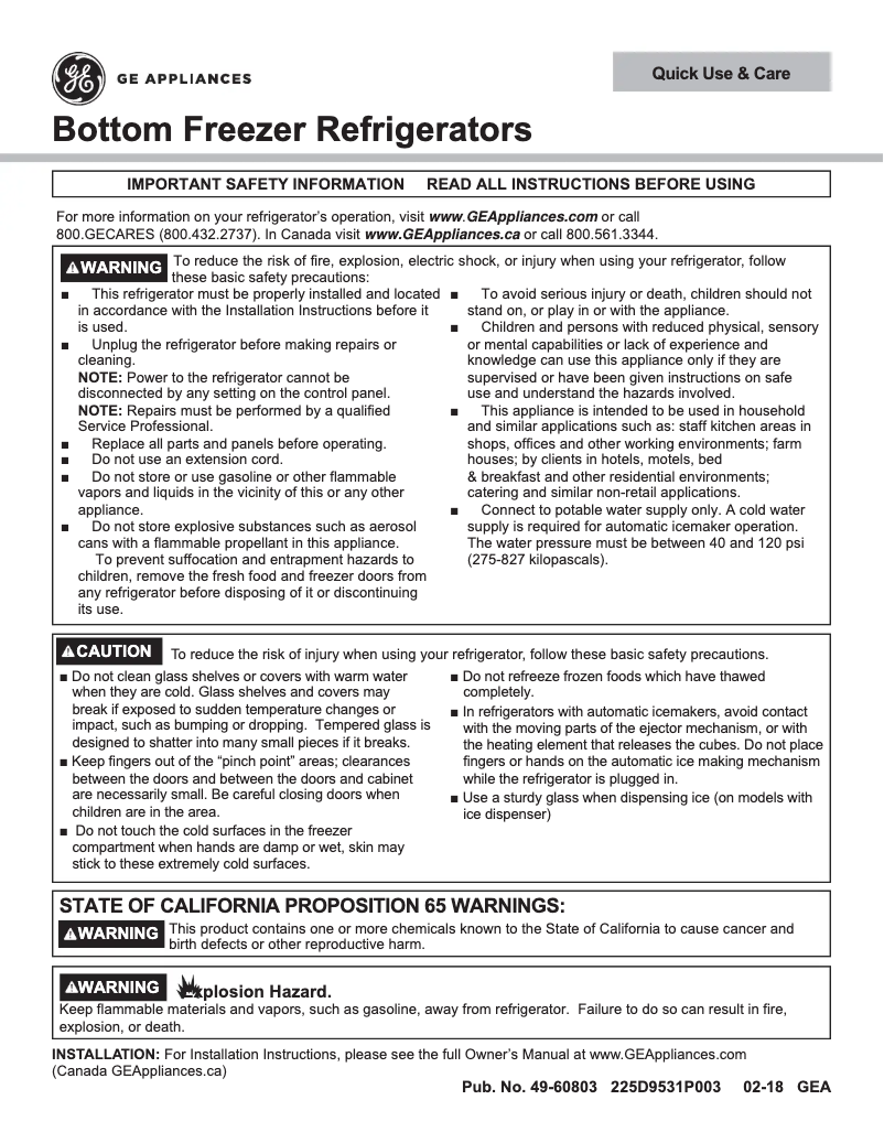 Page 1 de la notice Manuel utilisateur GE GDE21DSKSS