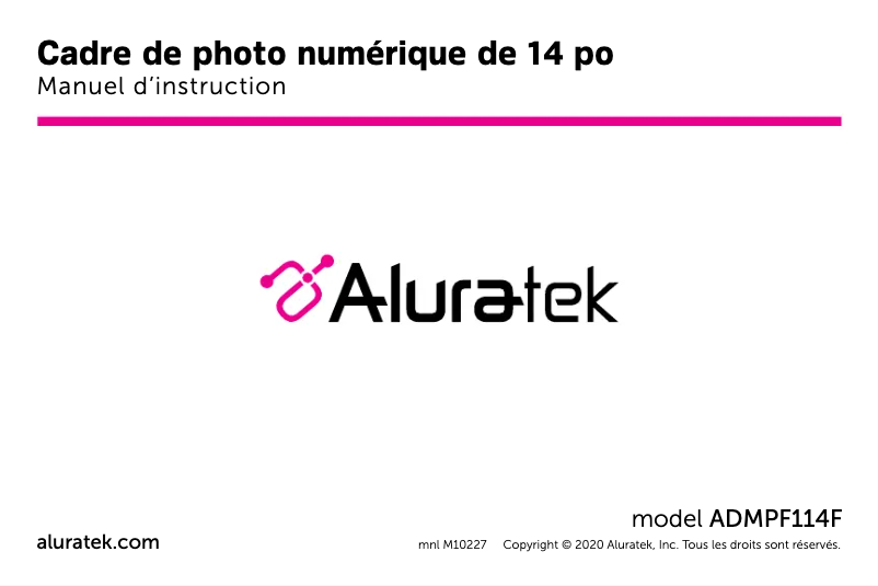 Page n°1 - Manuel utilisateur Aluratek ADMPF114F
