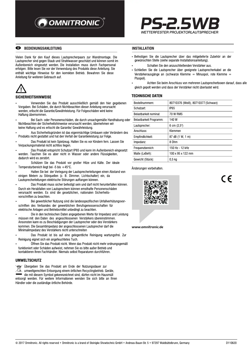 Page 1 de la notice Manuel utilisateur Omnitronic PS-2