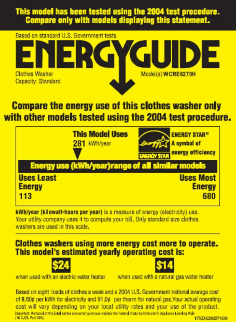 Page n°1 - Label énergétique GE WCRE6270HWW