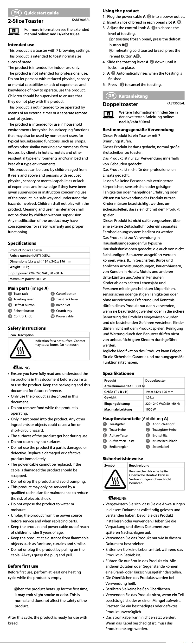 Page 1 de la notice Manuel utilisateur Nedis KABT300EAL