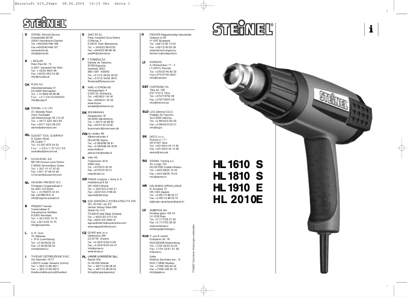 Page n°1 - Manuel utilisateur Steinel HL 1910 E