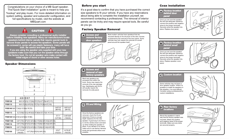 Page n°1 - Manuel utilisateur MB Quart FKB146