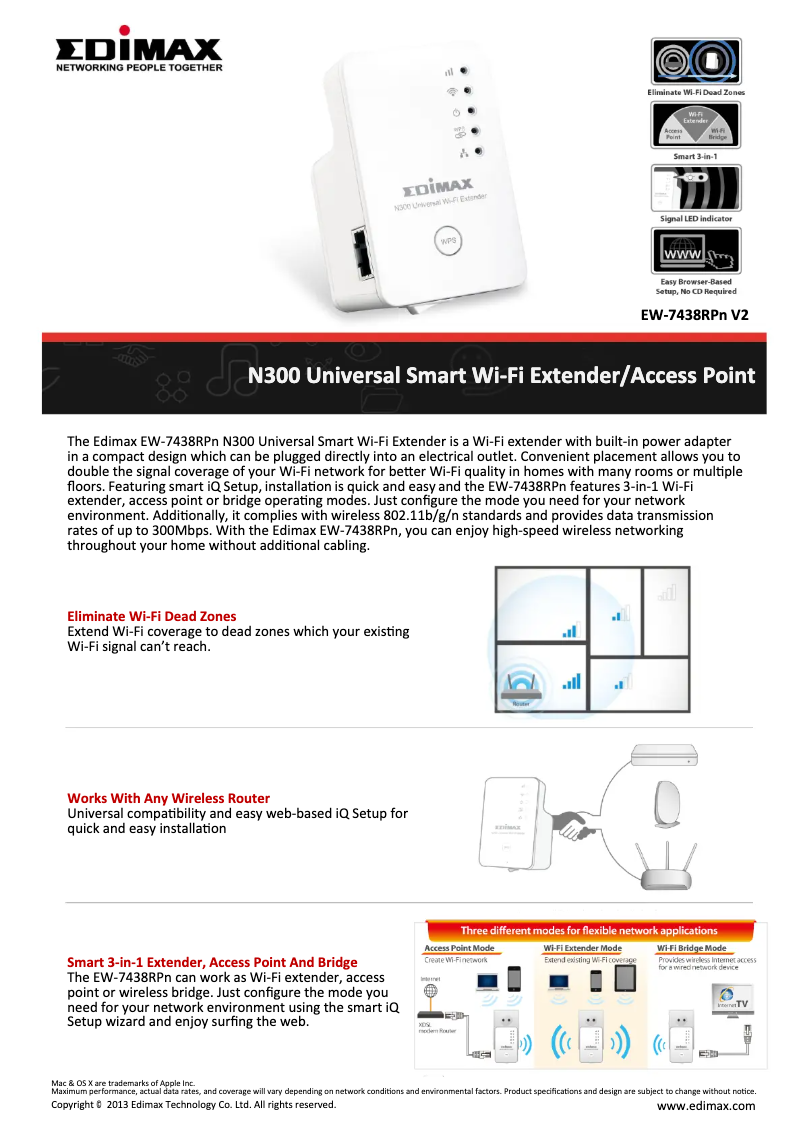 Page 1 de la notice Fiche technique Edimax EW-7438RPNV2