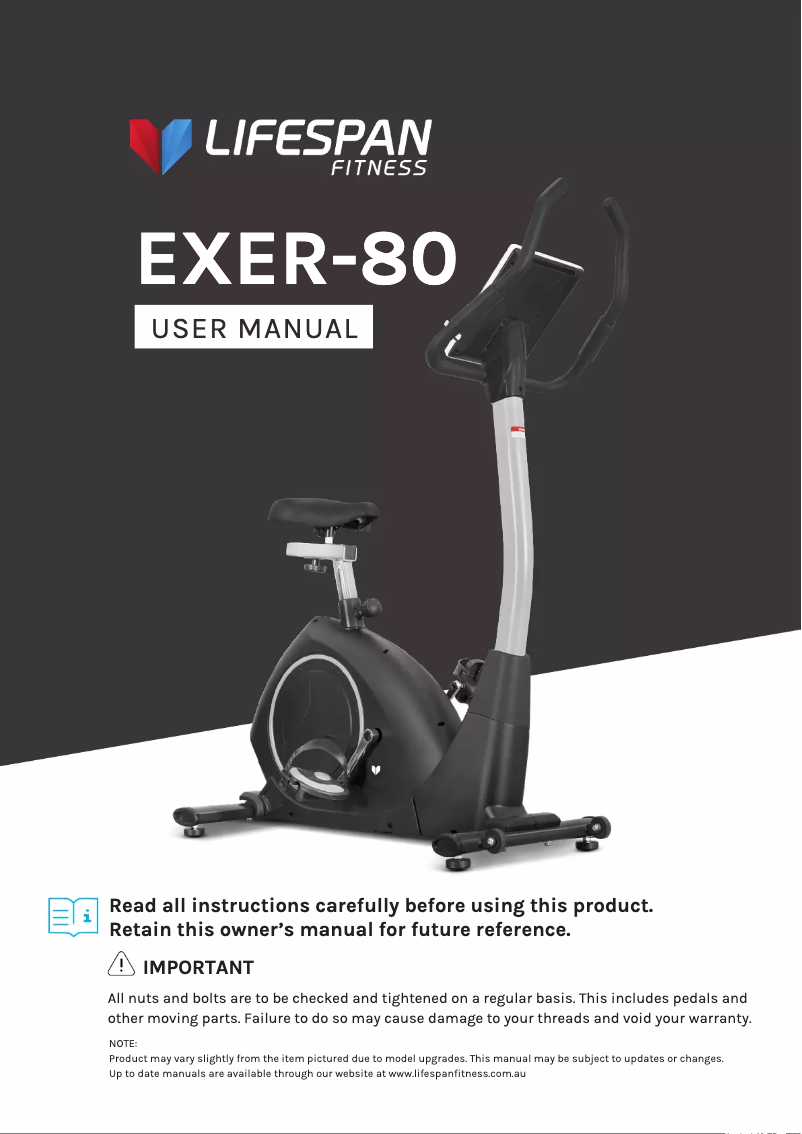 Page n°1 - Manuel utilisateur LifeSpan EXER-80