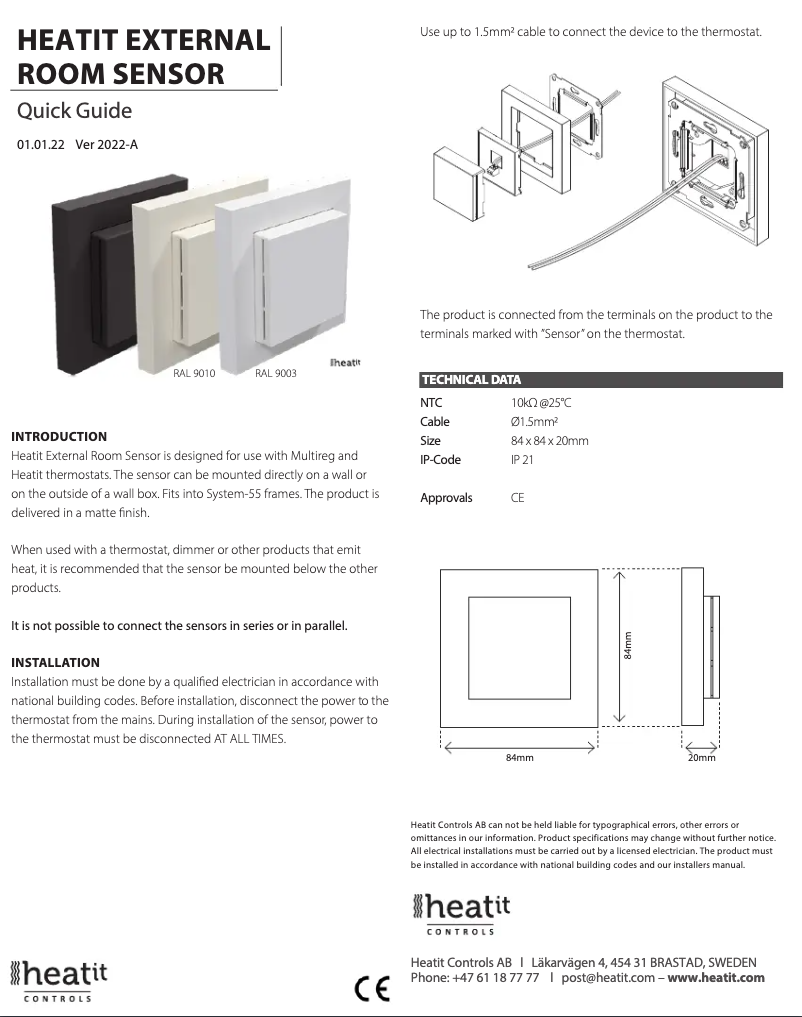 Page n°1 - Manuel utilisateur Heatit External Room Sensor
