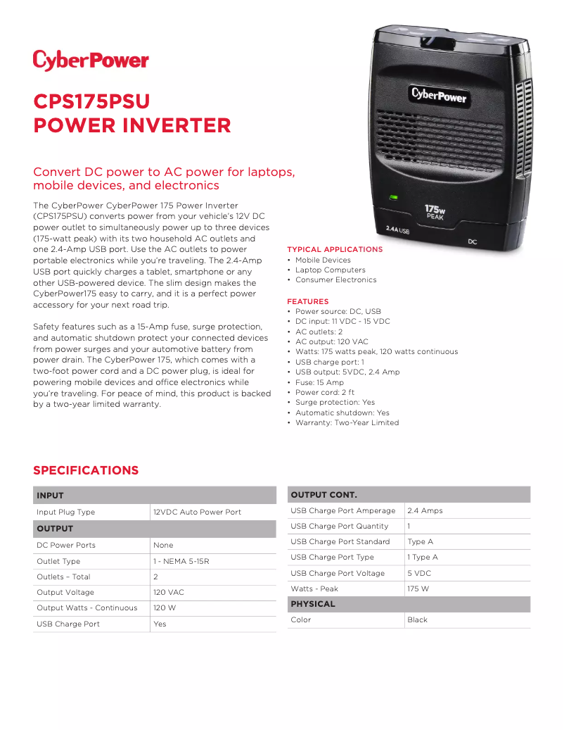 Image de la première page du manuel de l'appareil CPS175PSU