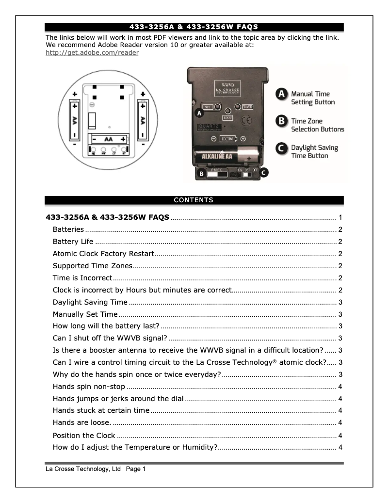 Page n°1 - FAQ La Crosse Technology 433-3256W