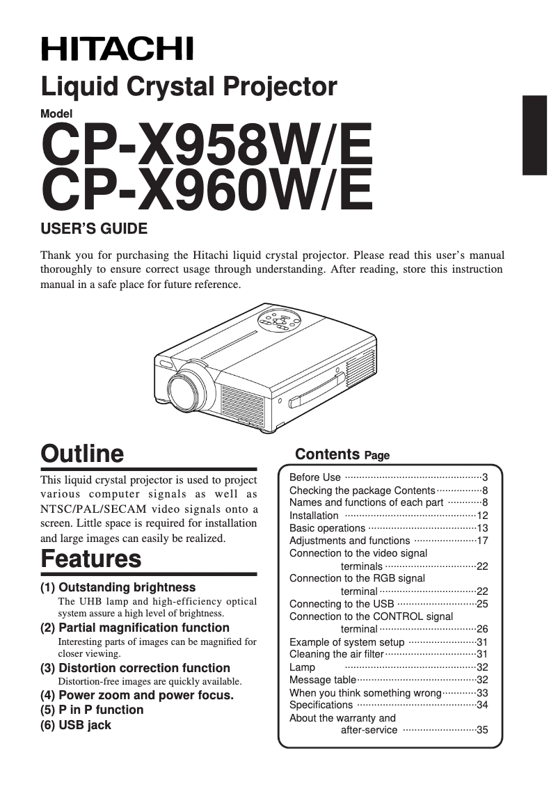 Página 1 del manual Manual de usuario Hitachi CP-X958W