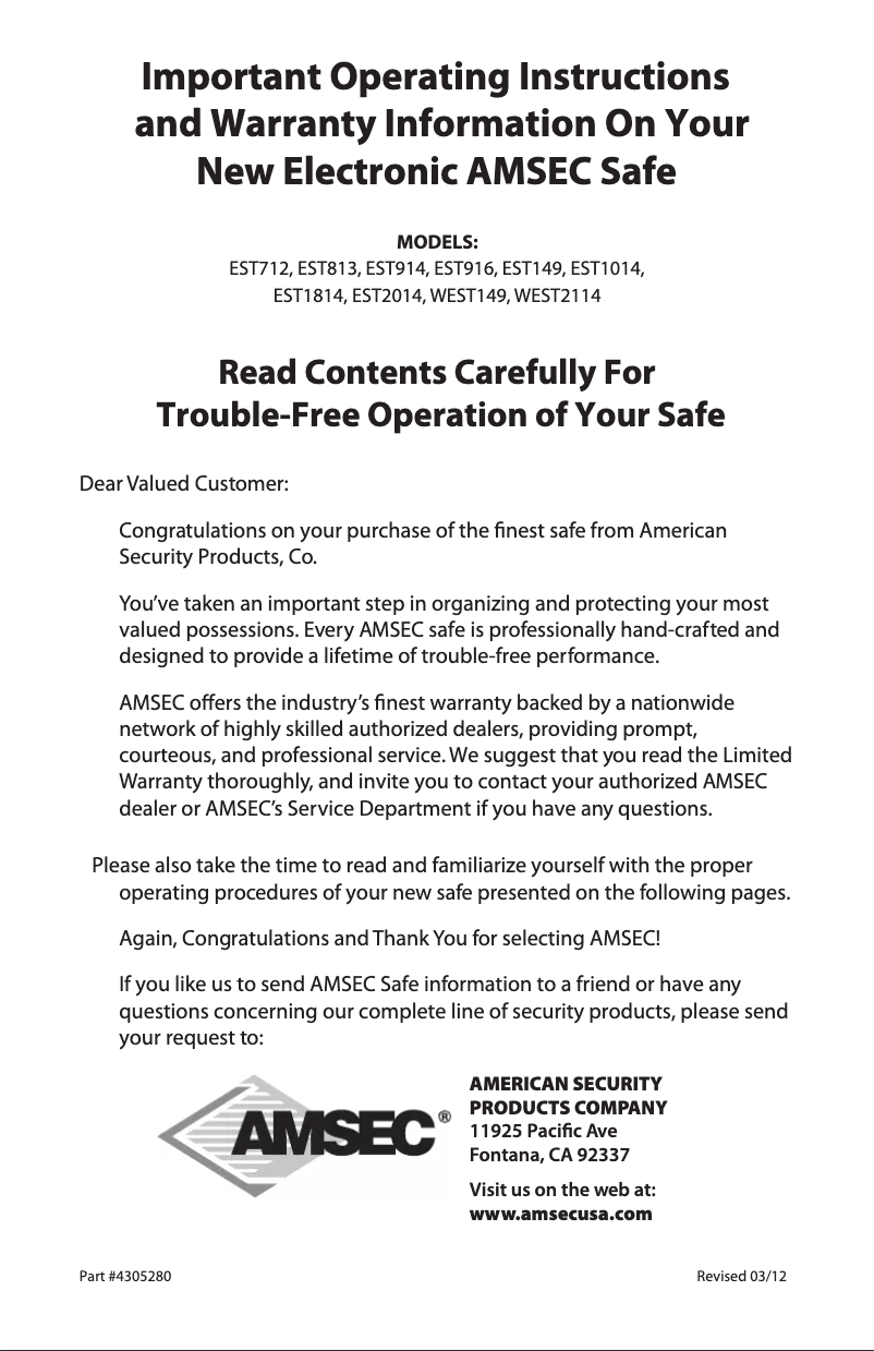 Page n°1 - Manuel utilisateur AMSEC EST149