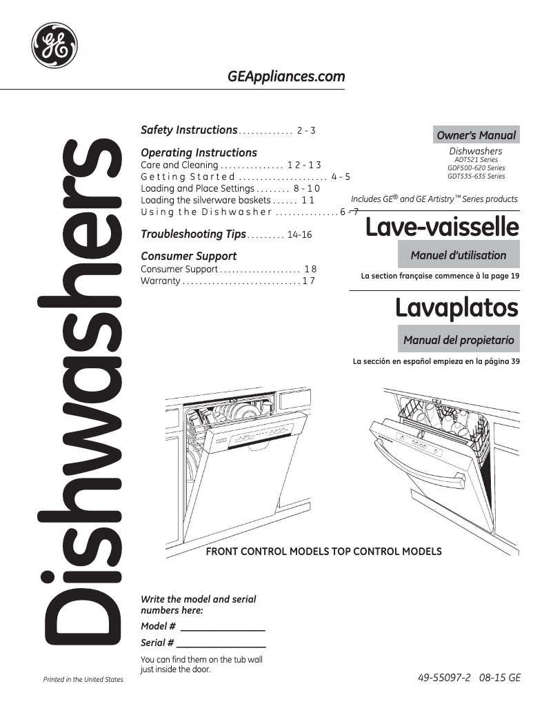 First page image of the manual for GDF520PGJCC