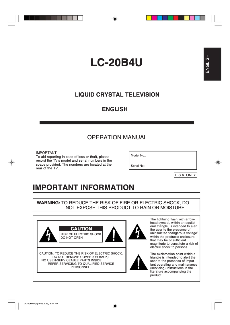 Page 1 de la notice Manuel utilisateur Sharp LC-20B4U