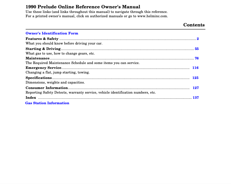 Page 1 de la notice Manuel utilisateur Honda Prelude (1990)