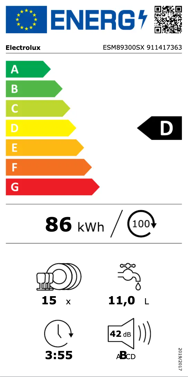 Page n°1 - Label énergétique Electrolux ESM89300SX