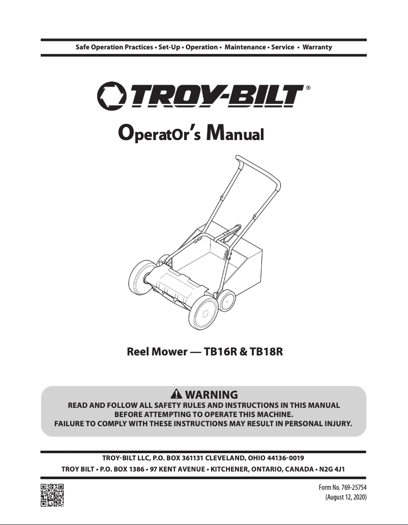 Page 1 de la notice Manuel utilisateur Troy-Bilt TB16R