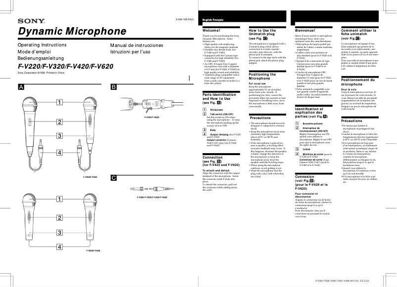 Page 1 de la notice Manuel utilisateur Sony F-V320