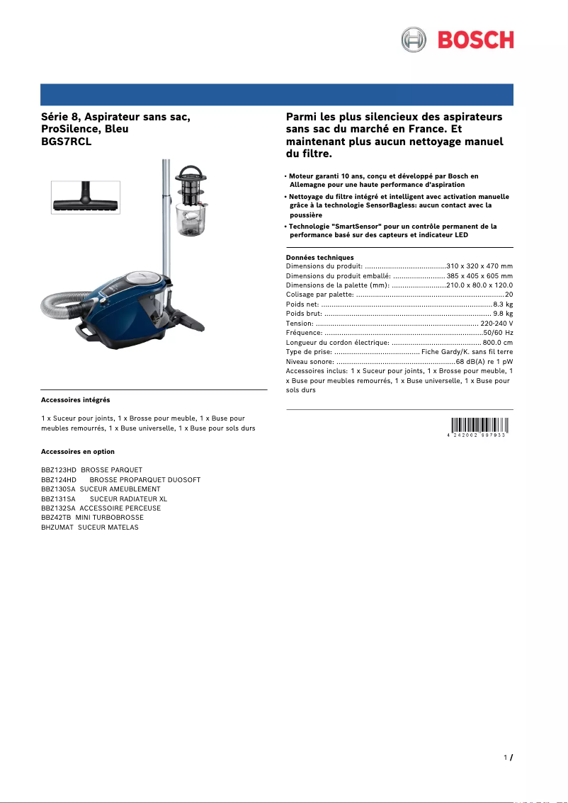 Image de la première page du manuel de l'appareil BGS7RCL