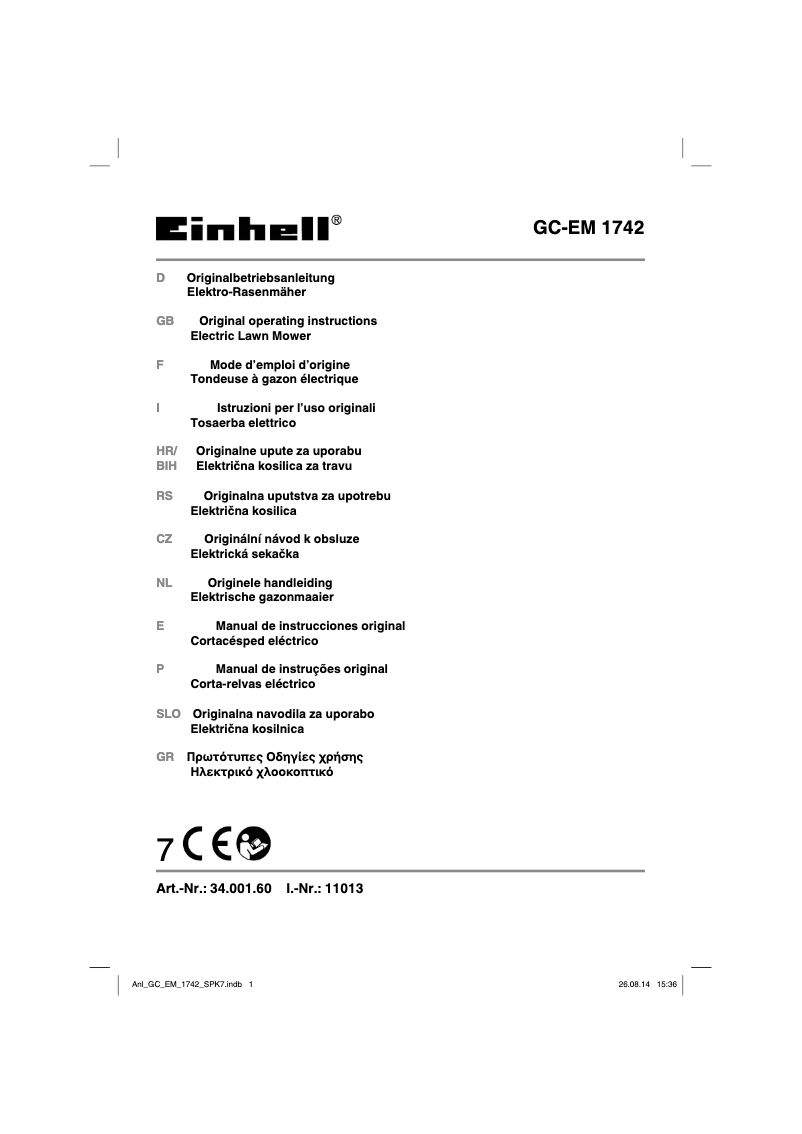 Page 1 de la notice Manuel utilisateur Einhell GC-EM 1742