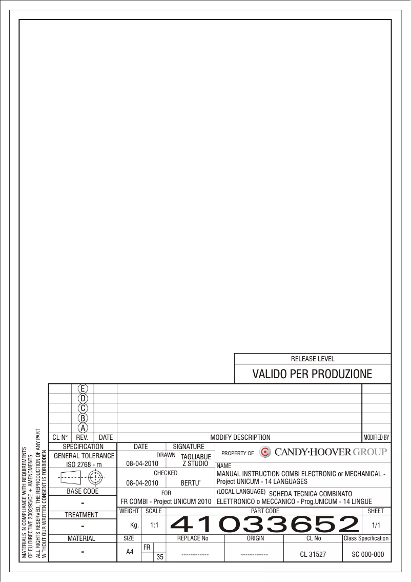 Page n°1 - Manuel utilisateur Candy CRCN 6182 DW