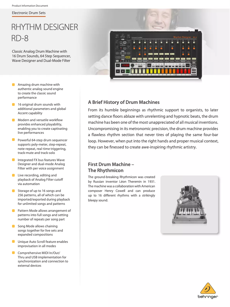 Page n°1 - Fiche technique Behringer Rhythm Designer RD-8