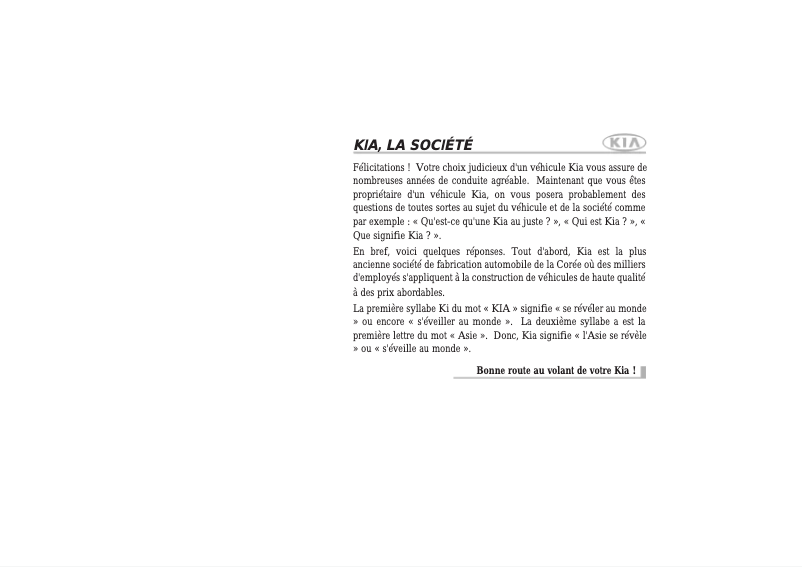 Page 1 de la notice Manuel utilisateur Kia Sorento (2007)