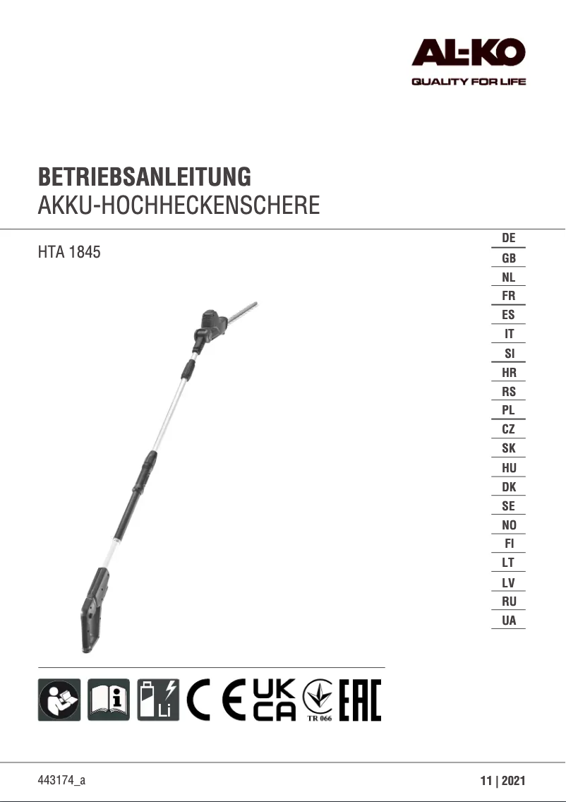 Page n°1 - Manuel utilisateur AL-KO HTA 1845