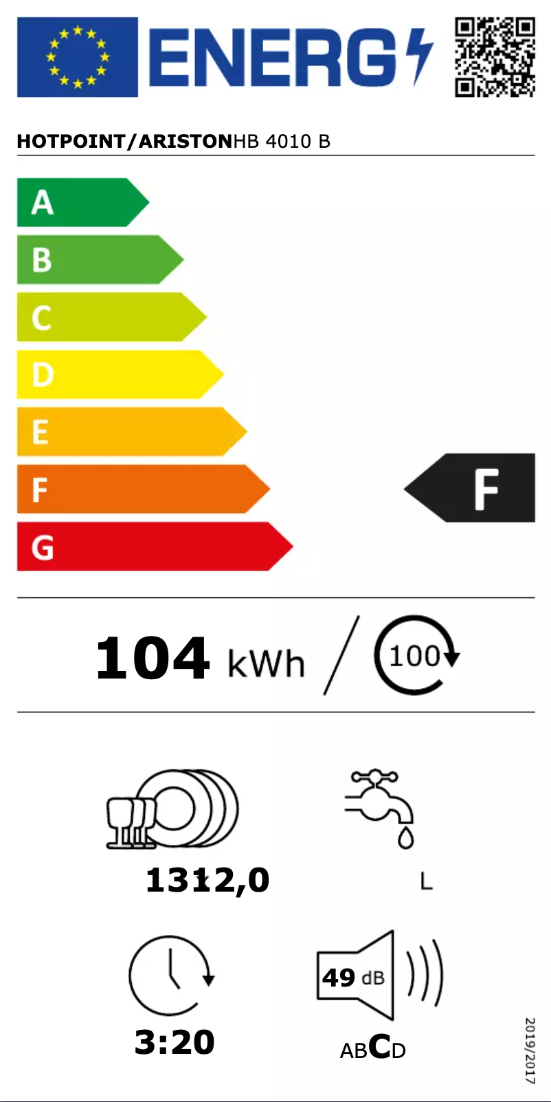 Page 1 de la notice Label énergétique Hotpoint HB 4010 B