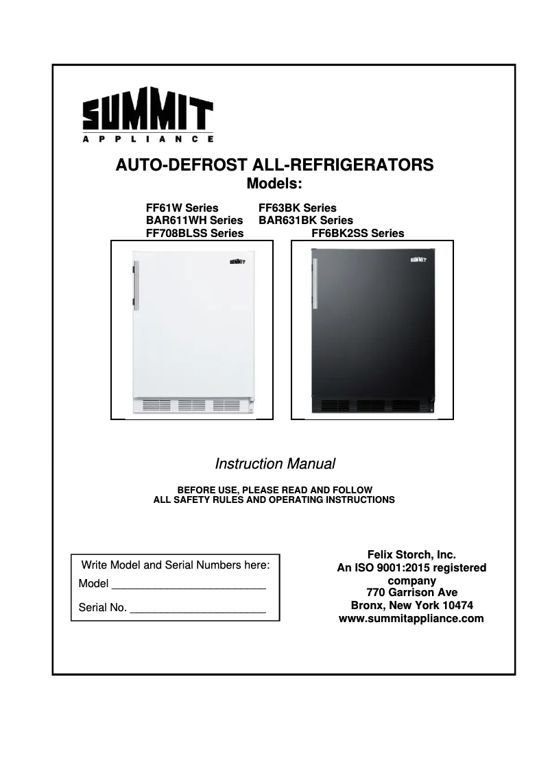 Page 1 de la notice Manuel utilisateur Summit FF6BK2SS