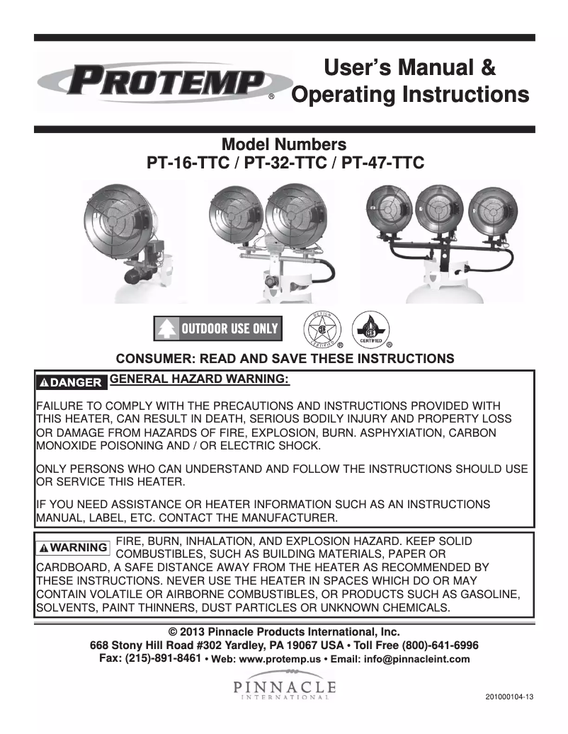 Page n°1 - Manuel utilisateur Protemp PT-16-TTC