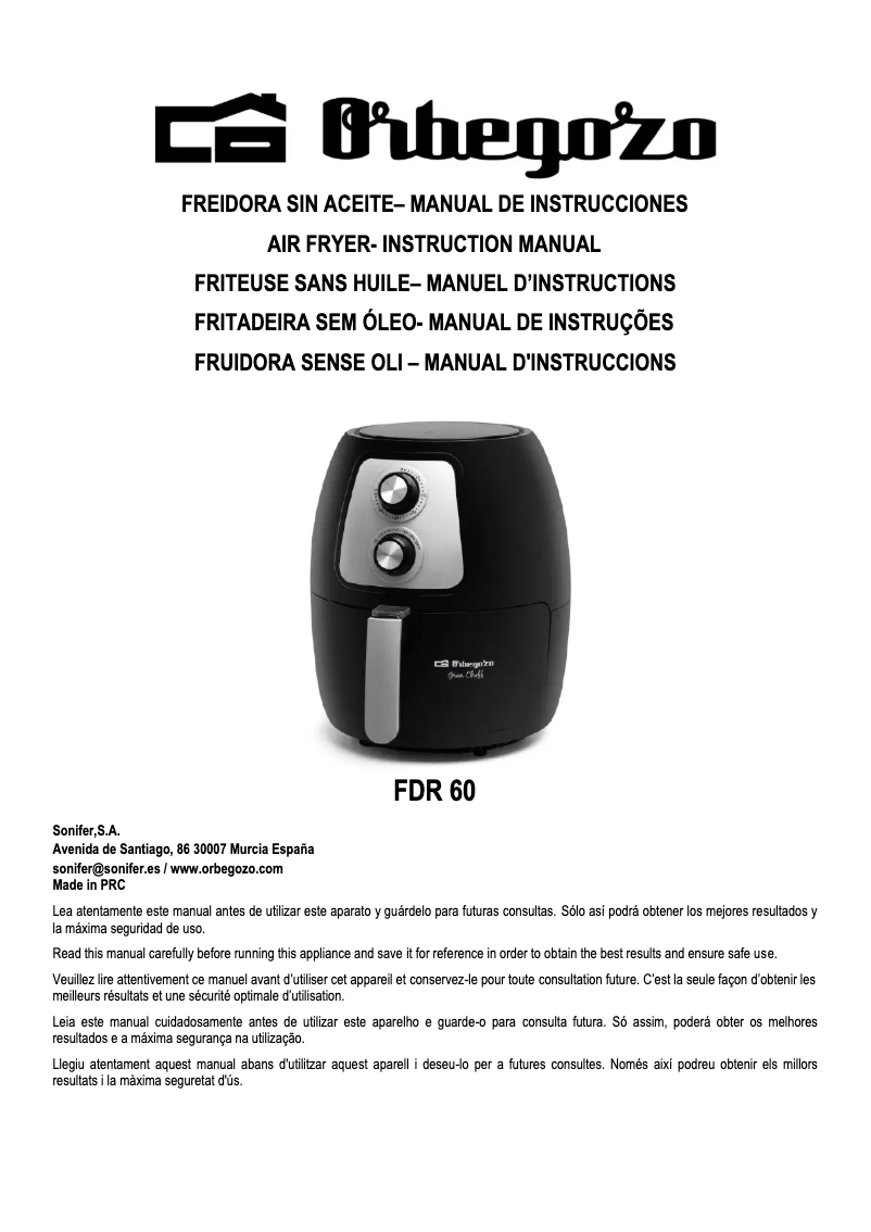 Page 1 de la notice Manuel utilisateur Orbegozo FDR 60