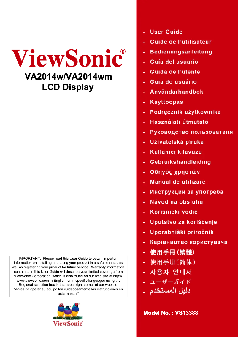 Page 1 de la notice Manuel utilisateur Viewsonic VA2014wm