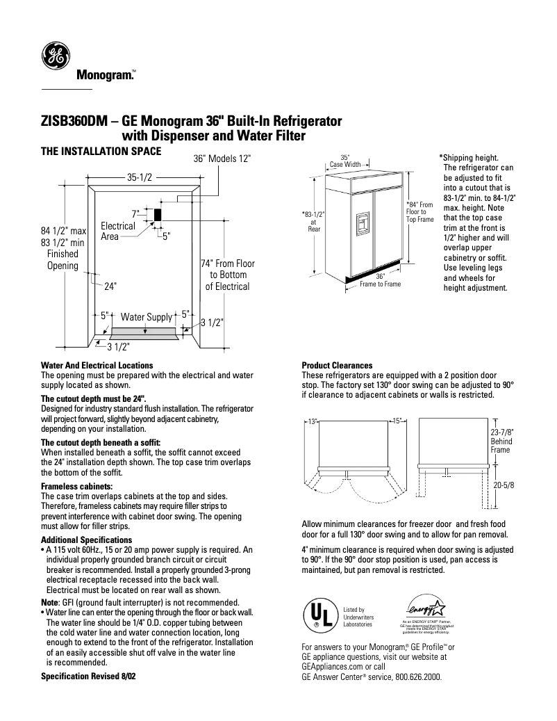 Page n°1 - Fiche technique GE ZISB360DM