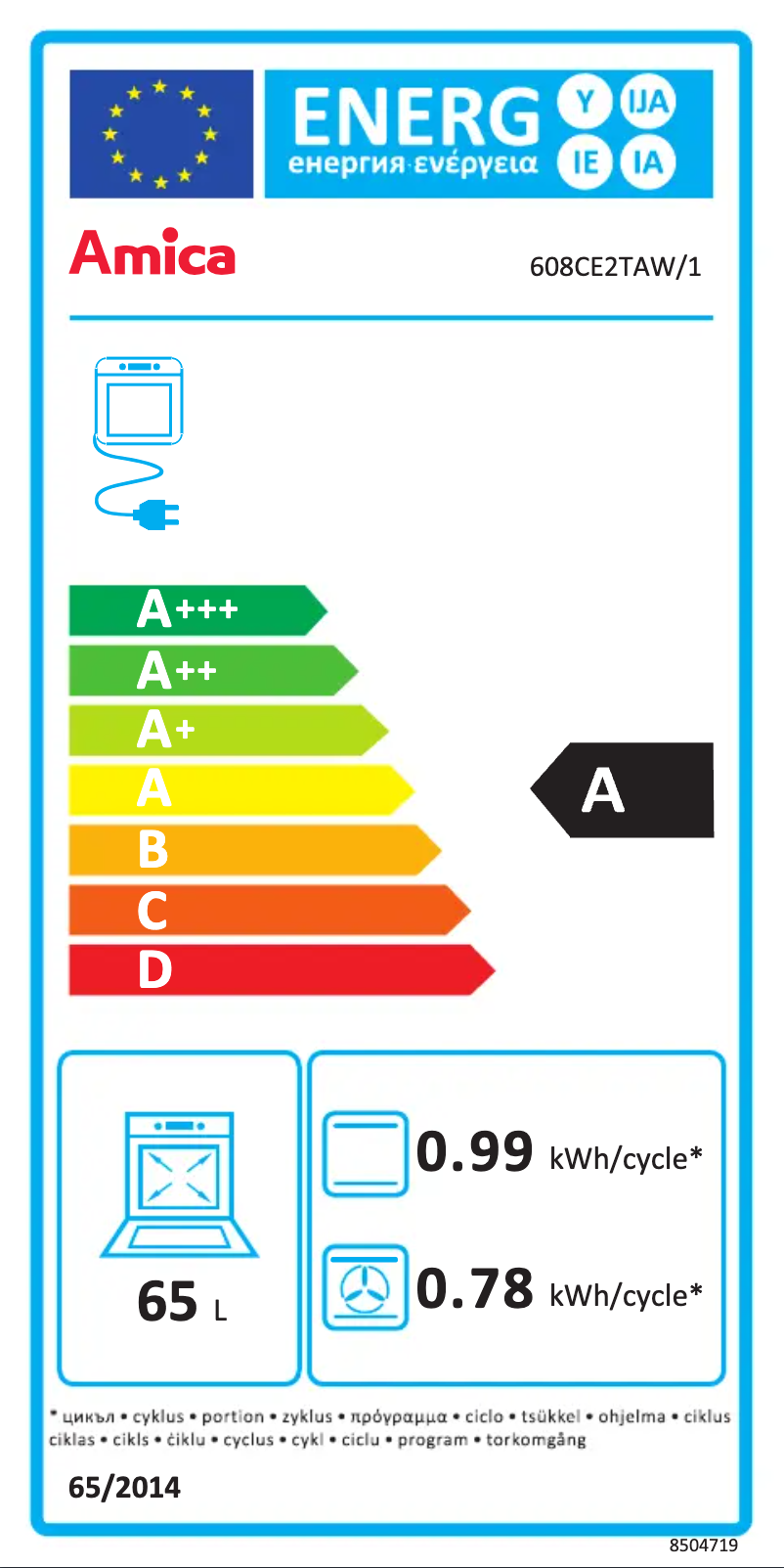Page 1 de la notice Label énergétique Amica 608CE2Ta(W)