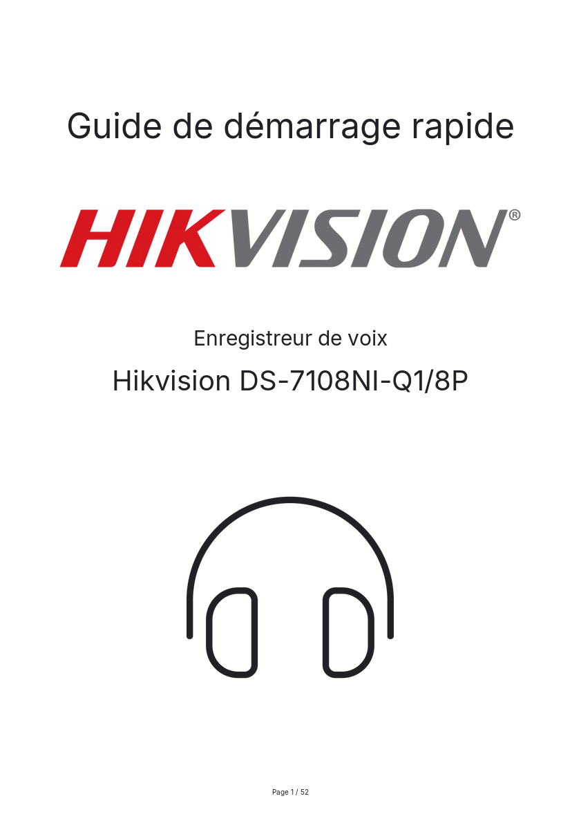 Page n°1 - Guide de démarrage rapide Hikvision DS-7108NI-Q1/8P