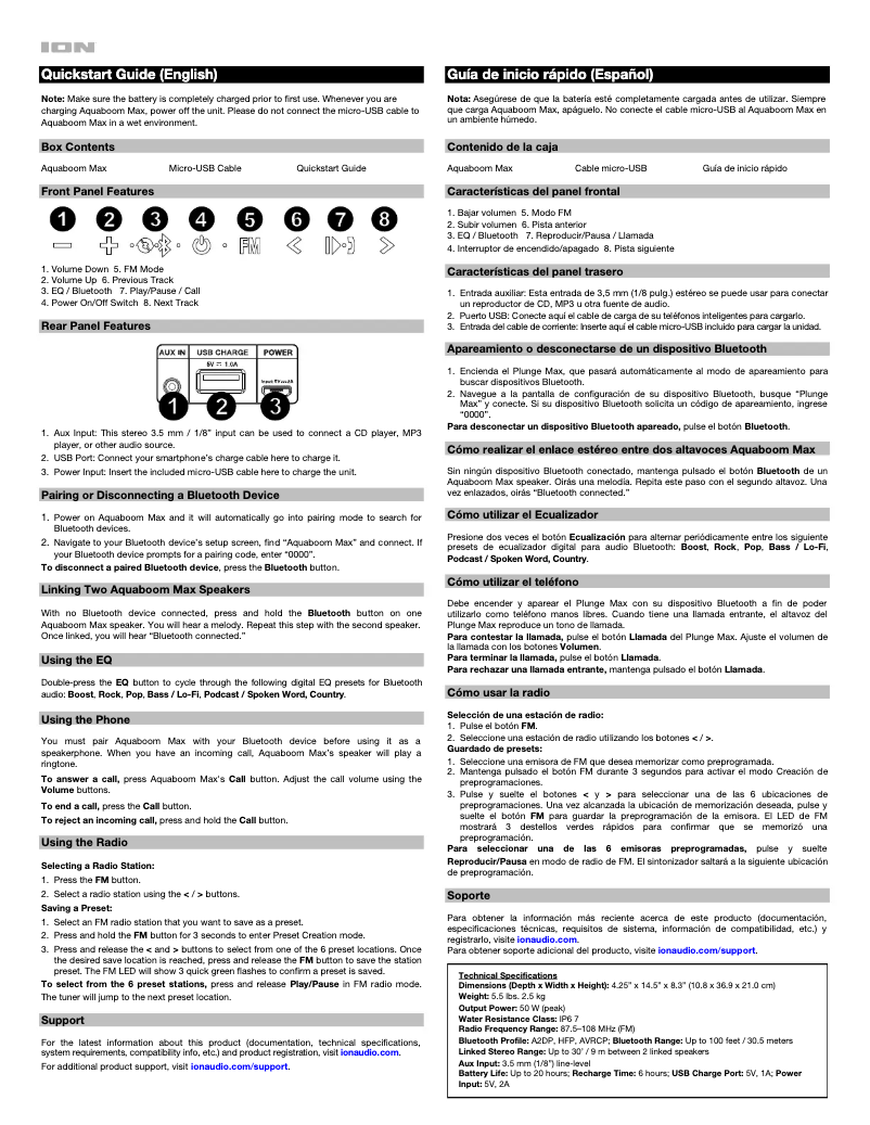 Page n°1 - Manuel utilisateur ION Aqua Boom Max