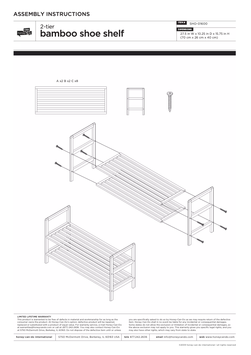 Page 1 de la notice Manuel utilisateur Honey-Can-Do SHO-01600