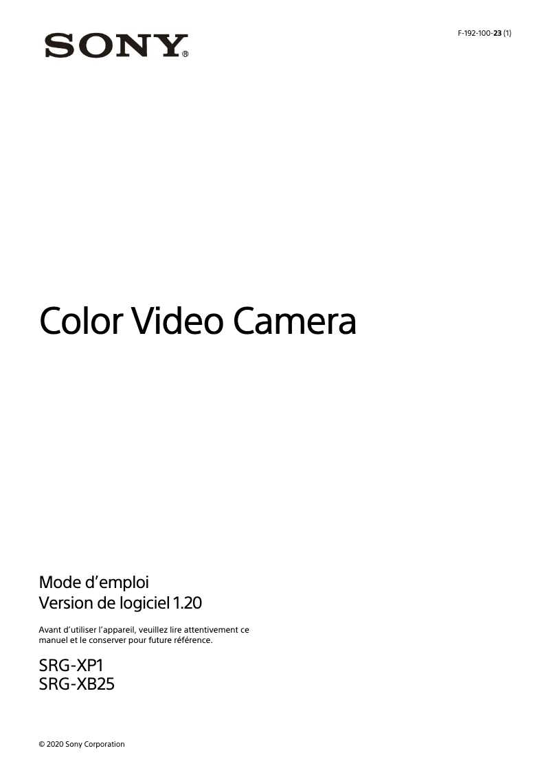 Page 1 de la notice Manuel utilisateur Sony SRG-XP1