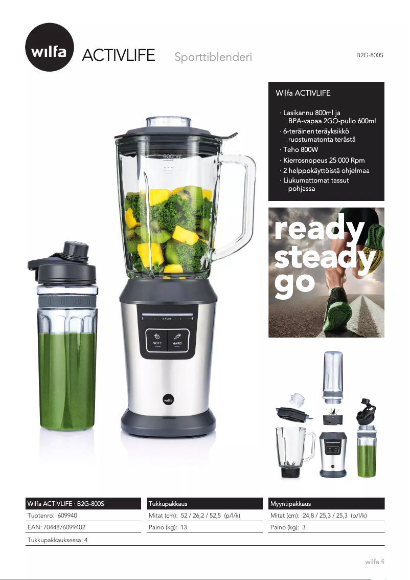 Page 1 de la notice Fiche technique Wilfa Activlife B2G-800S