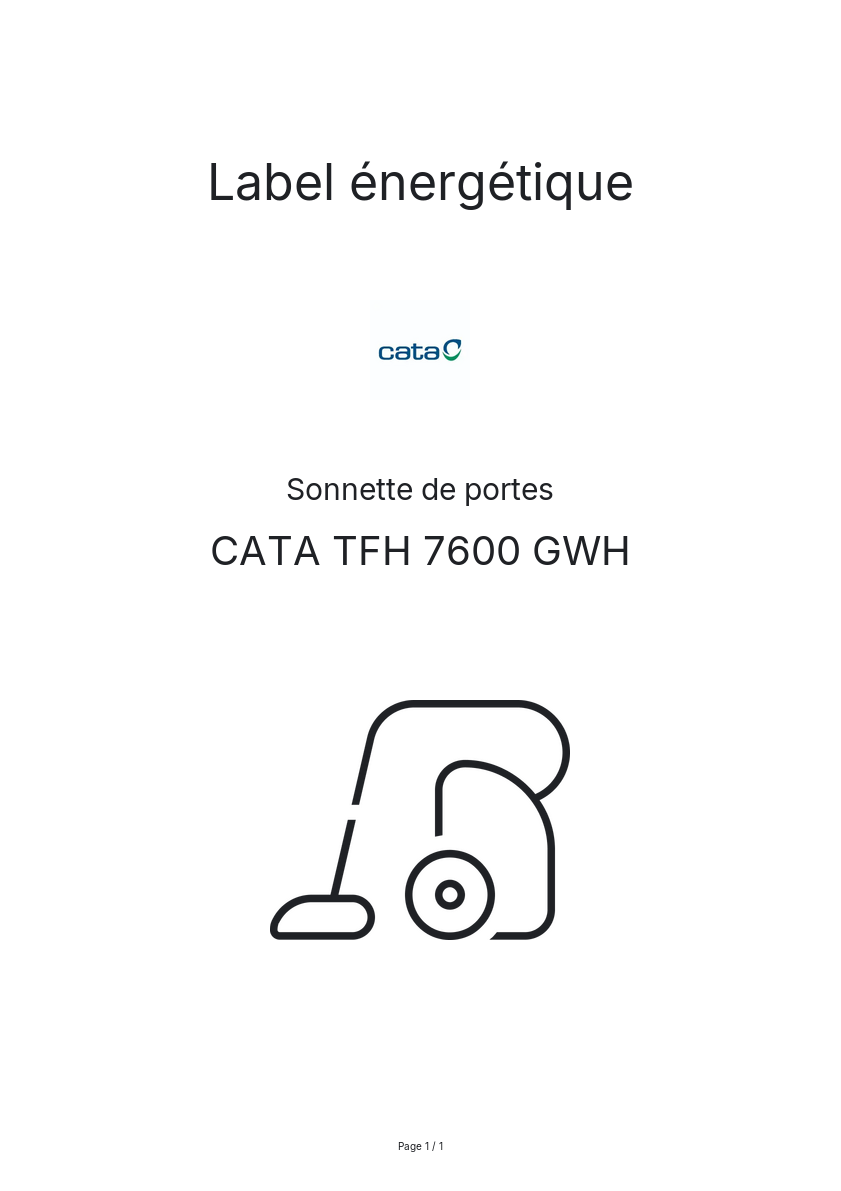 Page n°1 - Label énergétique CATA TFH 7600 GWH