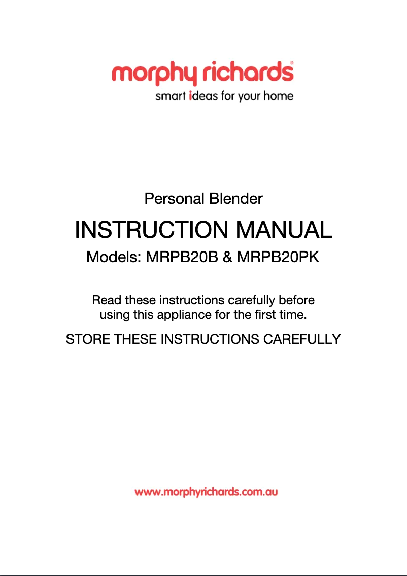 Page 1 de la notice Manuel utilisateur Morphy Richards MRPB20