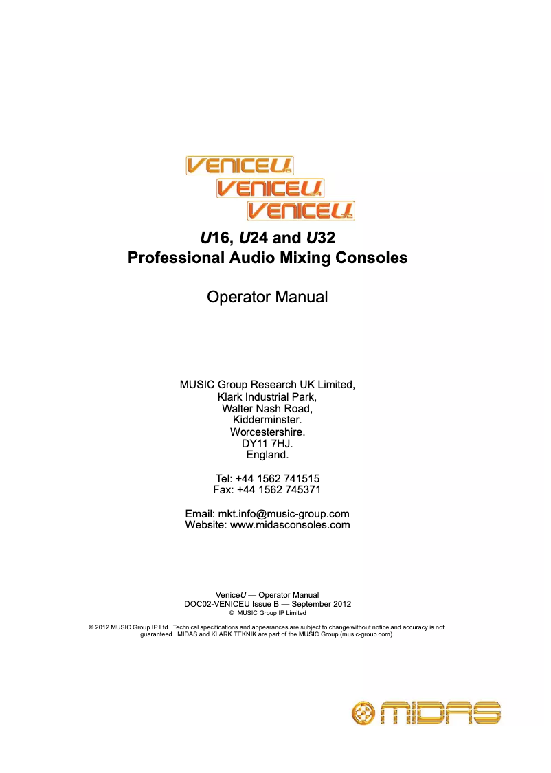 Page n°1 - Manuel utilisateur Midas VeniceU U32
