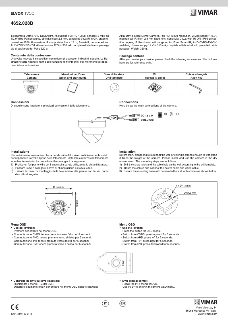 Page 1 de la notice Manuel utilisateur Vimar ELVOX 4652.028B
