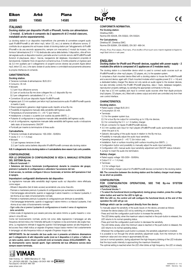 Page 1 de la notice Manuel utilisateur Vimar 14585.SL
