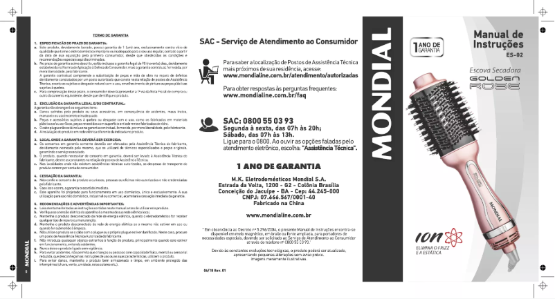 Page n°1 - Manuel utilisateur Mondial Golden Rose ES-02