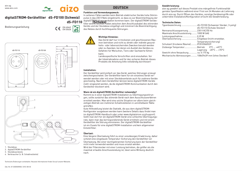 Page n°1 - Manuel utilisateur digitalSTROM AIZO