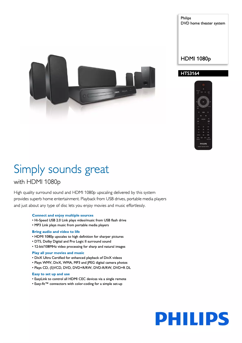 Página 1 del manual Folleto Philips HTS3164