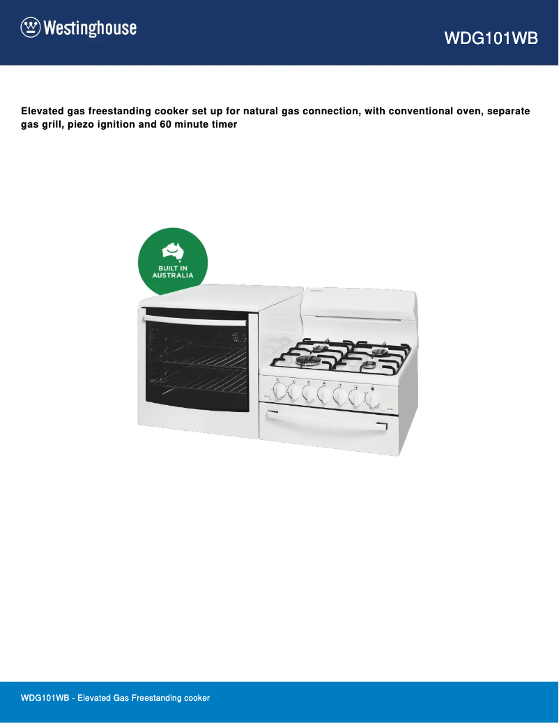 Page 1 de la notice Fiche technique Westinghouse WDG101WB