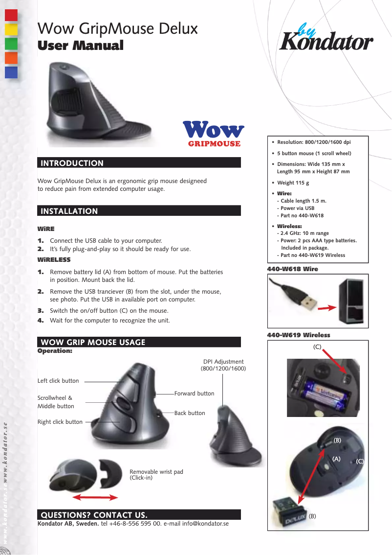 Page n°1 - Manuel utilisateur Kondator Wow GripMouse Delux