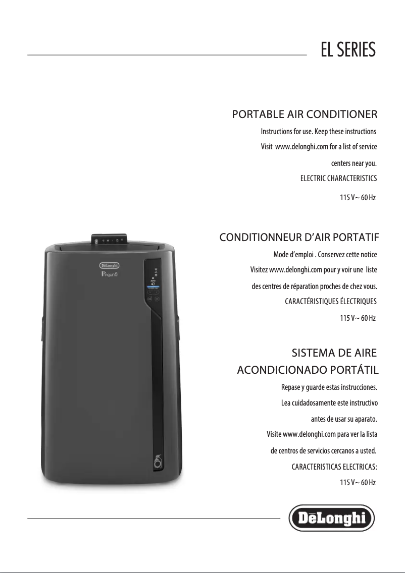 Page 1 de la notice Manuel utilisateur DeLonghi Pinguino Deluxe PACEL395HLWFK-6ALDG
