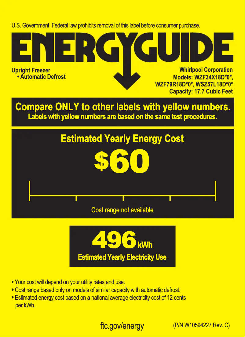 Page 1 de la notice Label énergétique Whirlpool WSZ57L18DM